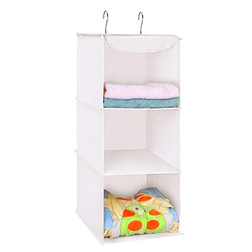 MaidMAX Organizador para Armario, Estantería Colgante Plegable, Organizador Colgante de Tela para Ropa, 3 Niveles y 2 Ganchos, Beige 