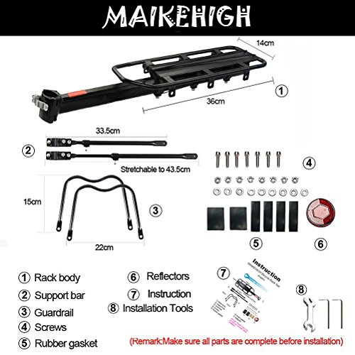 MAIKEHIGH Ajustable Carrier Trasera para Bicicleta portaequipajes Bicicleta Accesorios Soporte de Equipo Footstock Bicicleta Portador Estante con Reflector