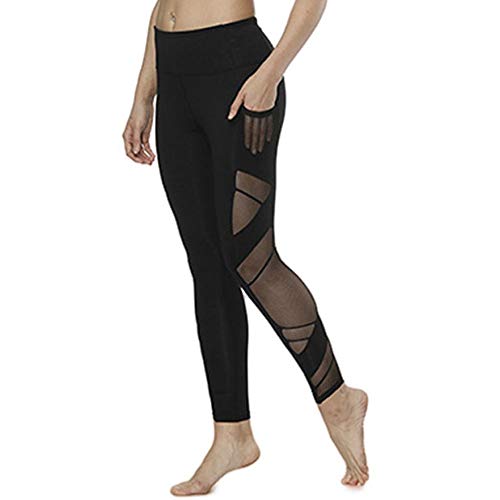 Mallas de Deporte Pilates de Mujer Leggins, Yoga Pantalones de verano de malla for las mujeres con los bolsillos, flexión de la energía de las polainas Medias Danza Deportes activan los pantalones cas