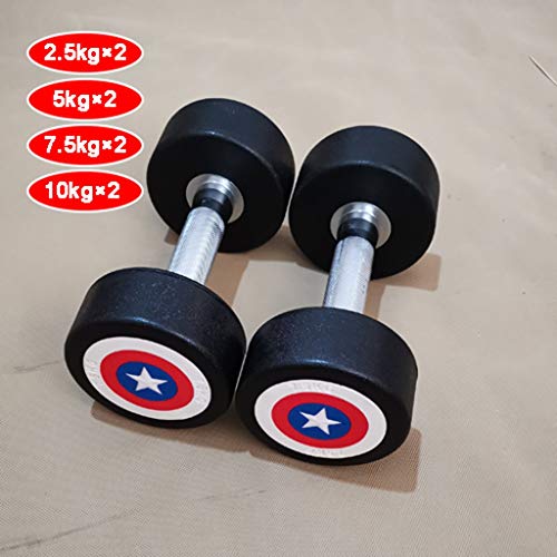 Mancuernas Ejercicio Fitness De cabeza redonda de goma con mancuernas mancuernas comercial con mango de acero hogar gimnasio de fitness con mancuernas, un par, opciones múltiples de peso, Negro Mancue