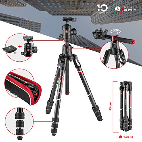 Manfrotto MKBFRC4GTXP-BH Befree - Trípode GT XPRO (rótula Central 496, Sistema de Bloqueo M, Columna 90 de Grados, Zapata 200PL-PRO para DSLR y CSC con Objetivo Largo, Macro, Fibra de Carbono)