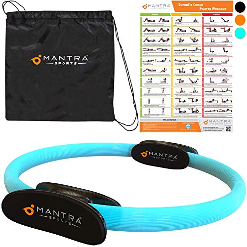 MANTRA SPORTS Anillo de Pilates - Círculo Mágico para Fitnes – Anillo de Resistencia - Tonifica y Moldea los Muslos Internos y Externos – Mejora la Fuerza Flexibilidad y Postura – Poster y Bolsa