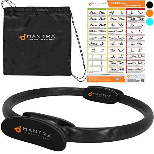 MANTRA SPORTS Anillo de Pilates - Círculo Mágico para Fitnes – Anillo de Resistencia - Tonifica y Moldea los Muslos Internos y Externos – Mejora la Fuerza Flexibilidad y Postura – Poster y Bolsa