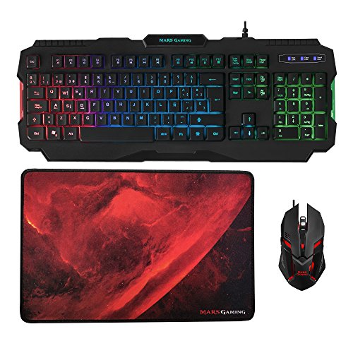 Mars Gaming MCP118, Pack Gaming RGB de Teclado, Ratón y Alfombrilla, Layout ES