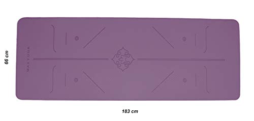 MAXYOGA® Esterilla Yoga de Medida Grande 183cm x 66cm x 6mm y Líneas de Alineación grabadas a Laser Colchoneta Yoga Mat Antideslizante y Ligera de Material Ecológico TPE. Morado