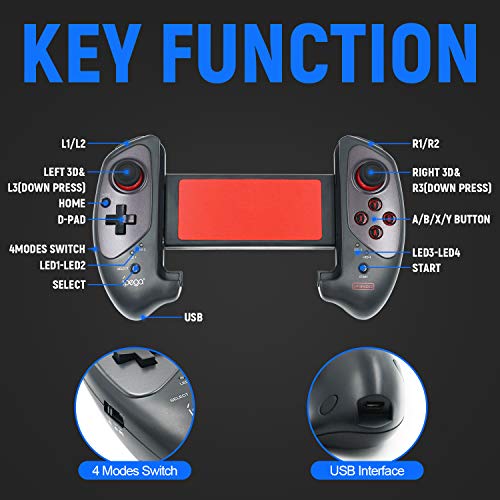 Mcbazel IPEGA PG-9083S Bluetooth Stretching Gamepad, Controlador de Juegos inalámbrico telescópico para Android/Windows PC Not for iOS