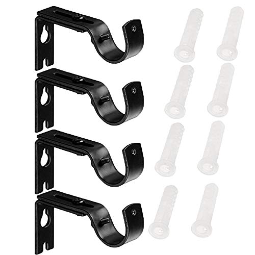 Mdurian Set de 4 Soportes Ajustables de Pared, Soporte para Barra de Cortinas Soporte de Poste de Cortina de Metal Soportes para Cortinas (Negro)