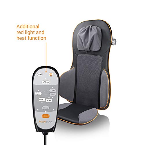 Medisana 88939 MC 825 - Cojín de asiento de masaje con acupresión, masaje de cuello, función calor, 3 intensidades, función luz roja, con mando a distancia para espalda y cuello