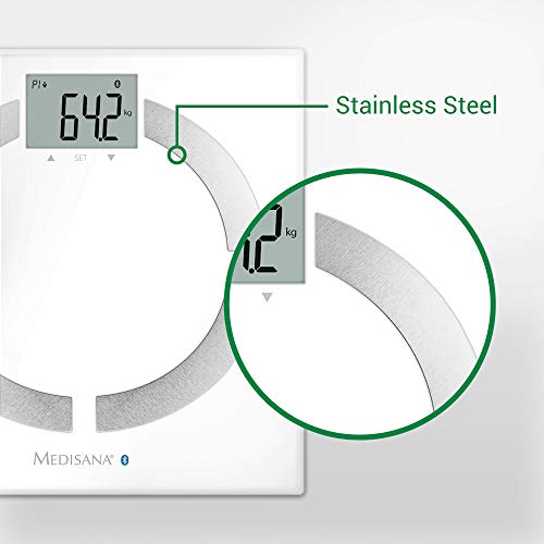 Medisana BS 444 Connect Báscula Analítica Digital de 180 kg, Báscula Personal para Medir la Grasa Corporal, el Agua Corporal, la Masa Muscular, el Peso de los Huesos, Báscula de Grasa Corporal con App