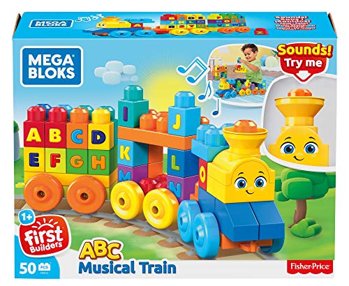 Mega Bloks Tren musical ABC, juguete de construcción para bebé + 1 año (Mattel FWK22)