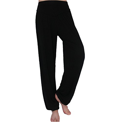 MEISHINE® Mujer Pantalones de Yoga Algodón Modal Harem Pantalón Polainas por Danza, Yoga, Ganduleado, Fitness - Muy Suave (Size XL, Negro)