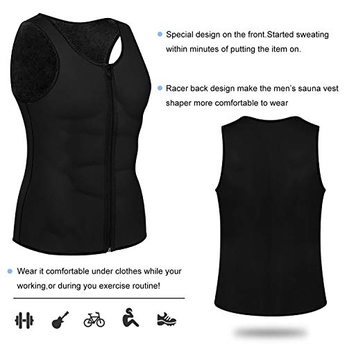 Memoryee Sauna para Hombre Sudor con Cremallera Chaleco para Perder Peso CORS¨¦ de Neopreno Caliente Entrenador en la Cintura Camisa para Adelgazar Entrenamiento/Negro/L