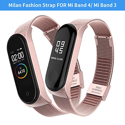 Mi Band 3 Correa de Metal BDIG Pulsera para Xiaomi Mi Band 3 Correa de Acero Inoxidable Agradable (No Host) (Melan Rosa)