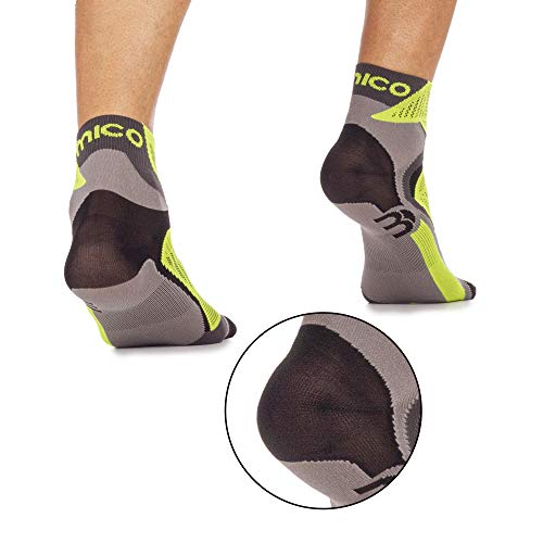 MICO CALCETINES DE CARRERAS PROFESIONAL 100% Made in Italy, Ultraligero, Extralight Weight, en Tejido de Poliamida, Unisex para Hombres y Mujeres Deportes, en Color Antracita - Amarillo Fluo