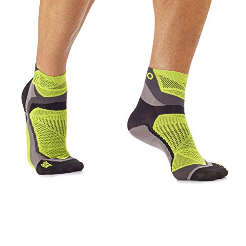 MICO CALCETINES DE CARRERAS PROFESIONAL 100% Made in Italy, Ultraligero, Extralight Weight, en Tejido de Poliamida, Unisex para Hombres y Mujeres Deportes, en Color Antracita - Amarillo Fluo