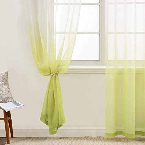 MIULEE 2 Unidades Cortinas Translúcida Visillo Suave Poliéster para Ventanas Balcon Color Gasa Moderna con 8 Anillas para Habitación Dormitorio Balcon Salón 140x260cm Gradiente Vertical Verde