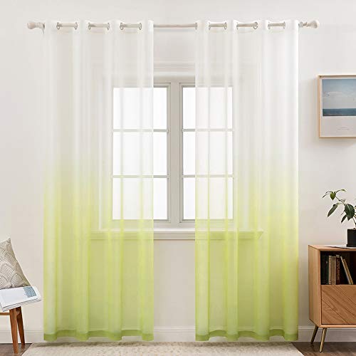 MIULEE 2 Unidades Cortinas Translúcida Visillo Suave Poliéster para Ventanas Balcon Color Gasa Moderna con 8 Anillas para Habitación Dormitorio Balcon Salón 140x260cm Gradiente Vertical Verde