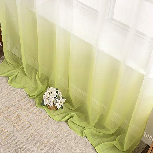 MIULEE 2 Unidades Cortinas Translúcida Visillo Suave Poliéster para Ventanas Balcon Color Gasa Moderna con 8 Anillas para Habitación Dormitorio Balcon Salón 140x260cm Gradiente Vertical Verde