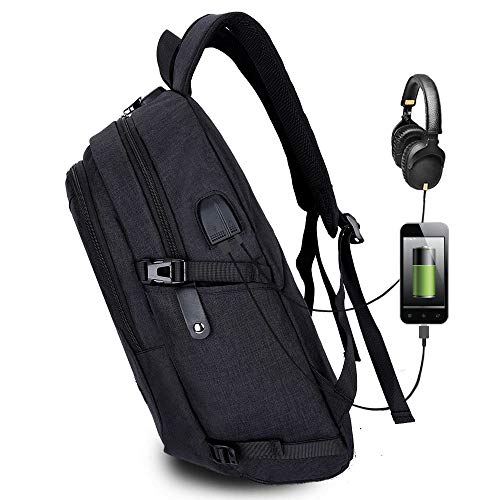 Mochila antirrobo Impermeable, WAWJ Mochila para portátil Multiusos Daypacks con Puerto de Carga USB (Negro)