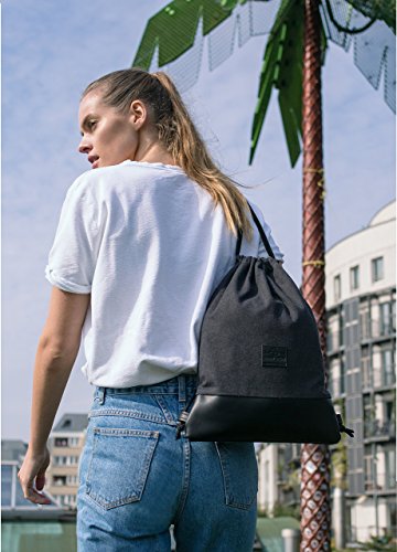 Mochila de Cuerda Antracita/Negro - JOHNNY URBAN Bolsa de Cuerdas para Hombre Mujer Niños y Adolescentes - Mochilas Cordón de Gimnasio - Bolsa Deporte de Algodón y Cuero Vegano