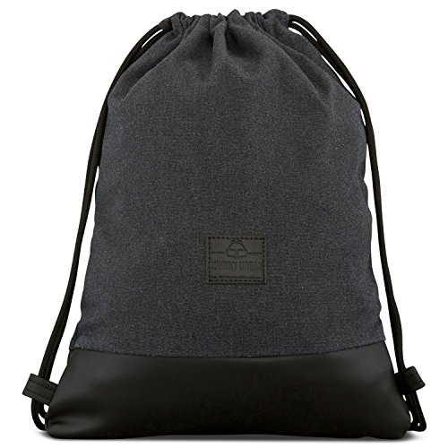 Mochila de Cuerda Antracita/Negro - JOHNNY URBAN Bolsa de Cuerdas para Hombre Mujer Niños y Adolescentes - Mochilas Cordón de Gimnasio - Bolsa Deporte de Algodón y Cuero Vegano