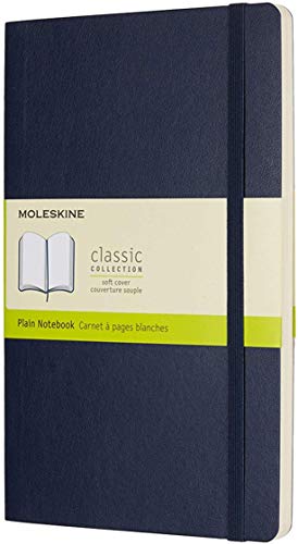 Moleskine - Cuaderno Clásico con Páginas Lisas, Tapa Blanda y Goma Elástica, Azul (Sapphire Blue), Tamaño Grande, 192 Páginas