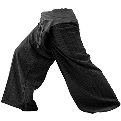 Mr.Bangkok - Pantalones de yoga, estilo pescador, algodón, talla grande, color gris y negro