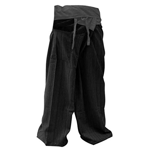 Mr.Bangkok - Pantalones de yoga, estilo pescador, algodón, talla grande, color gris y negro