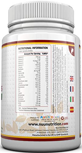 MultiVitamins & Minerals Formula | 24 complemento vitamínico (Vitaminas y Minerales | végétarien | hombre/mujer | Cure D '1 An/365 Pastillas | Suplemento de Nu U Nutrition