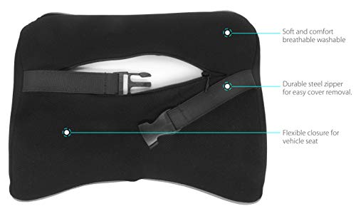 MyGadget Almohada Cabeza para Coche - Cojin Cervical y Cuello para Conducir - Soporte Reposacabezas Ortopédico de Viaje - Car Seat Pillow - Negro