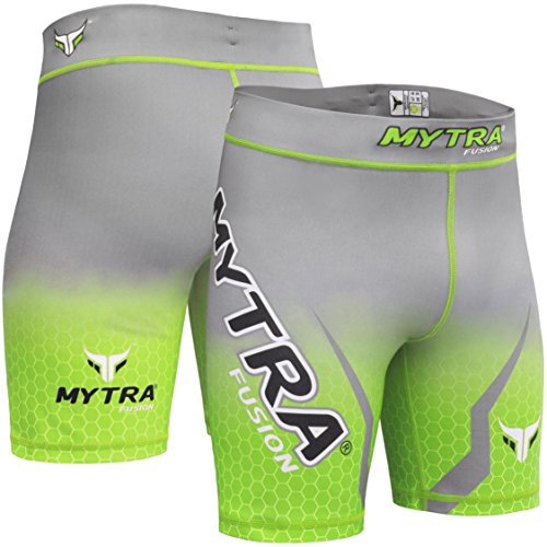 Mytra Fusion Pantalones Cortos de compresión Tudo térmicos, para Deportes, Color Verde y Gris, Talla Mediana