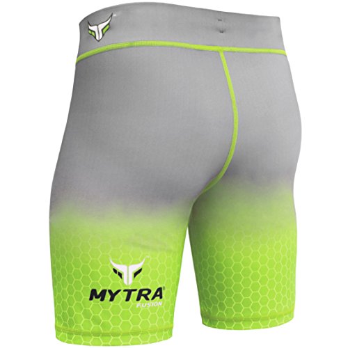 Mytra Fusion Pantalones Cortos de compresión Tudo térmicos, para Deportes, Color Verde y Gris, Talla Mediana