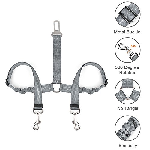 Nasjac Cinturón de Seguridad Doble para Perros, cinturón de Seguridad Doble para automóvil con Goma elástica y Rayas Reflectantes sin cinturón de Seguridad Ajustable