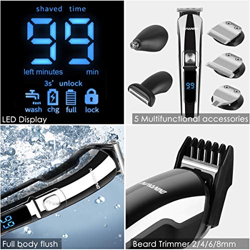 NAVANINO Cortapelos Hombre,Barbero Profesional Electrico Cortador,ortadora de Pelo Recargable, Cortapelos Nariz y Orejas, Máquina de Afeitar, Recortadora Barba y Precisión Impermeable 10 en 1