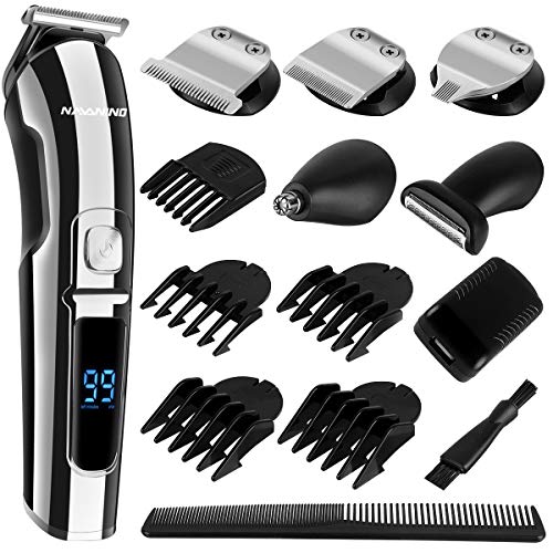 NAVANINO Cortapelos Hombre,Barbero Profesional Electrico Cortador,ortadora de Pelo Recargable, Cortapelos Nariz y Orejas, Máquina de Afeitar, Recortadora Barba y Precisión Impermeable 10 en 1