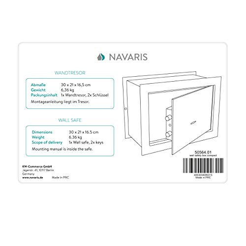 Navaris Caja fuerte empotrada con doble llave - Caja de seguridad de acero macizo - Caja blindada para pared de hormigón