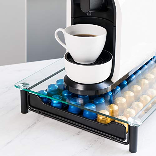 Navaris Dispensador de cápsulas de café Nespresso - Soporte para máquina de café con Tapa de Vidrio - Cajón para almacenar hasta 60 cápsulas