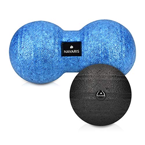 Navaris Set de 2 Pelotas para Masaje - Bolas Lacrosse Simple y Doble - Terapia miofascial para Espalda Pierna Cuello y pie - con Bolsa de Transporte