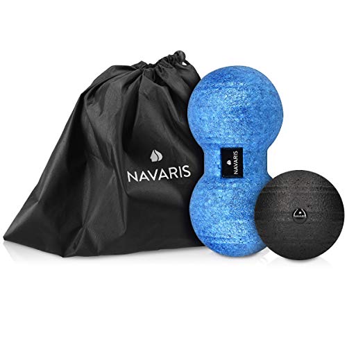 Navaris Set de 2 Pelotas para Masaje - Bolas Lacrosse Simple y Doble - Terapia miofascial para Espalda Pierna Cuello y pie - con Bolsa de Transporte