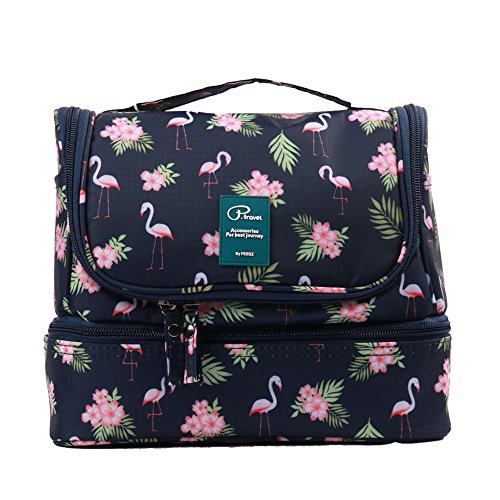 Neceser para Colgar para Mujer Bolsas de Aseo Grande de Viaje Impermeable Organizador Accesorios de Baño con Asas para Negocios Viajes Vacaciones - Flamingo