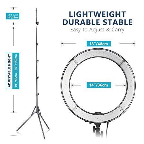 Neewer Iluminación Kit: 48cm Exterior 55W 5500K Regulable LED Luz del Anillo, Soporte de Luz, Receptor para el teléfono Inteligente, Youtube, TikTok, para Autorretrato de Grabación