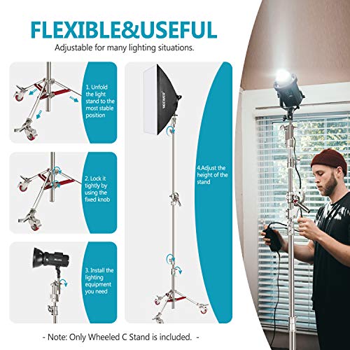 Neewer Pro 100% Acero Inoxidable Soporte C Soporte Ligero con Poleas Máx. Altura 440cm con Barra Cruzada de 218cm y Saco de Arena Vacío para Reflector de Estudio Fotográfico Monolight y Otros Equipos