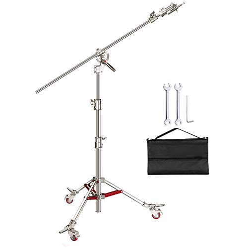 Neewer Pro 100% Acero Inoxidable Soporte C Soporte Ligero con Poleas Máx. Altura 440cm con Barra Cruzada de 218cm y Saco de Arena Vacío para Reflector de Estudio Fotográfico Monolight y Otros Equipos