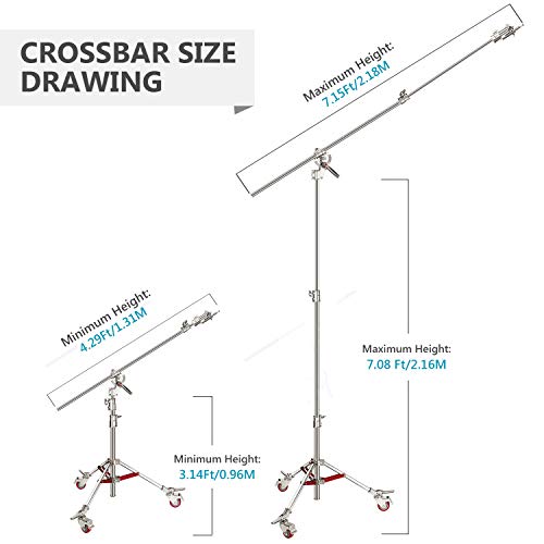 Neewer Pro 100% Acero Inoxidable Soporte C Soporte Ligero con Poleas Máx. Altura 440cm con Barra Cruzada de 218cm y Saco de Arena Vacío para Reflector de Estudio Fotográfico Monolight y Otros Equipos