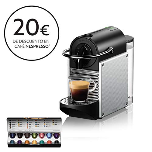 Nespresso De'Longhi Pixie EN124.S Cafetera monodosis cápsulas, 19 Bares, depósito Agua 0.7 L, Apagado automático, 1260 W, 0.7 litros, Acero, Plata