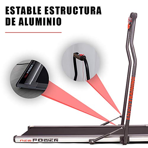 NEWPOWER - Cinta de Andar Eléctrica Plegable Slim (1100W) Ultrafina, hasta 8km/h, 12 Programas Automáticos, 3 Modos (Velocidad, Calorías, Tiempo) y Estructura Aluminio. Sin Montaje. Incluye Mando