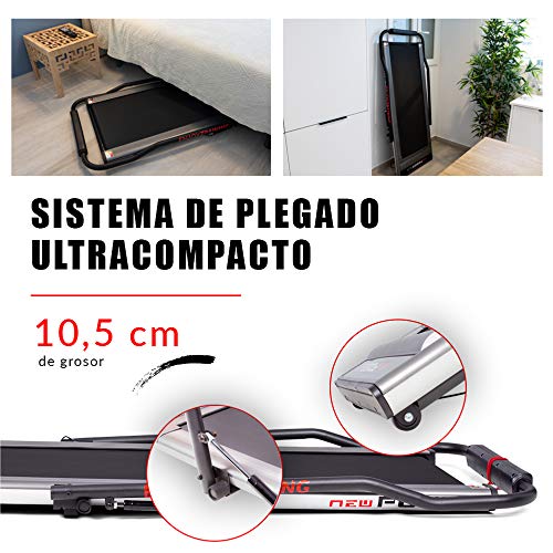 NEWPOWER - Cinta de Andar Eléctrica Plegable Slim (1100W) Ultrafina, hasta 8km/h, 12 Programas Automáticos, 3 Modos (Velocidad, Calorías, Tiempo) y Estructura Aluminio. Sin Montaje. Incluye Mando