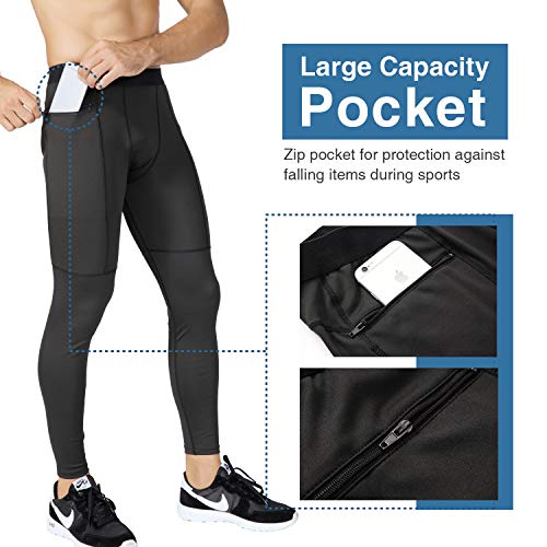 Niksa Mallas Hombre Fitness Leggings Deporte Pantalón Largo de Compresión Negro Gris Negro Gris Large