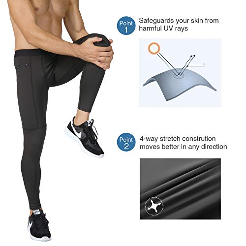 Niksa Mallas Hombre Fitness Leggings Deporte Pantalón Largo de Compresión Negro Gris Negro Gris Large