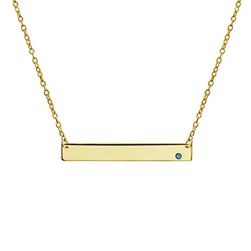 Nombre La Barra Lateral Personalizado Colgante Collar Placa Mujer Aqua Mes Nacimiento Cristal Chapados En Oro 14K